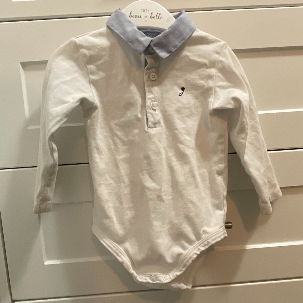 Jacadi Baby Boy Polo Long Sleeve Shirt Onesie 18M